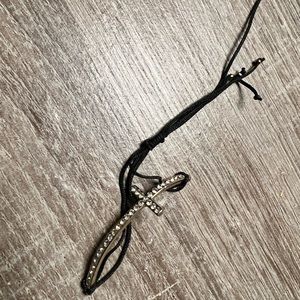 Gold Cross on Leather Adjustable with clear stones